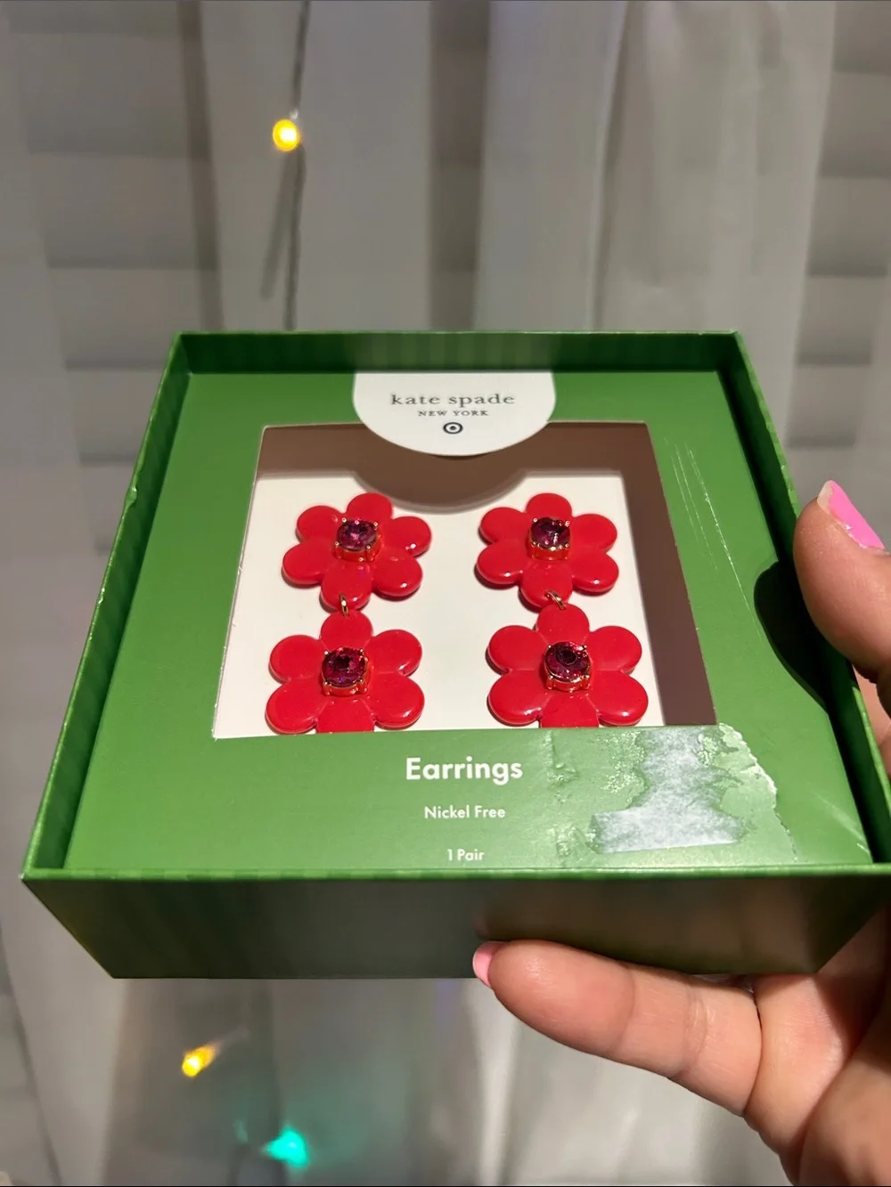 kate spade x Target Red with pink stones - Double Flower Drop Earrings